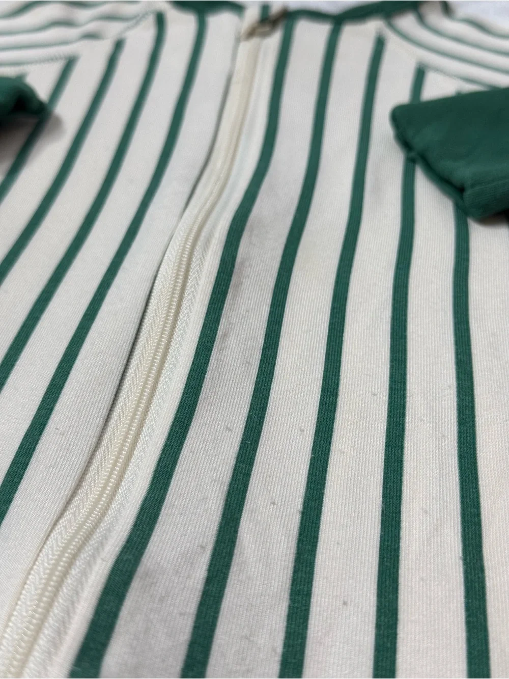 Hanna Andersson Green Cream Stripe Zip Sleeper 3-6M Baby TENCEL Holiday